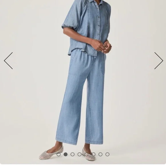 $168 Splendid  Angie Indigo Pant Sz L cropped wide leg super soft & lightweight - Picture 3 of 14